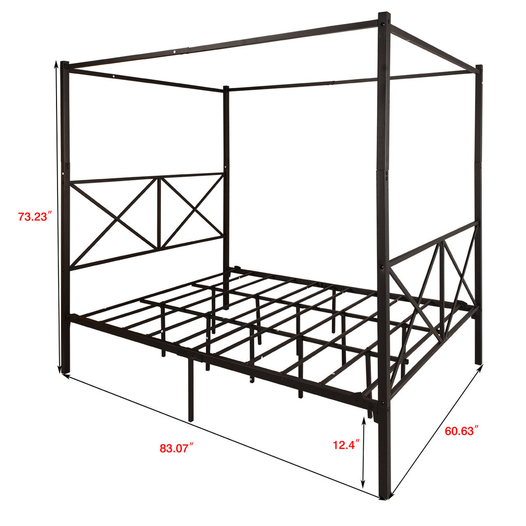Metal Canopy Bed Frame, Platform Bed Frame Queen with X Shaped Frame Queen Black - Deals Kiosk