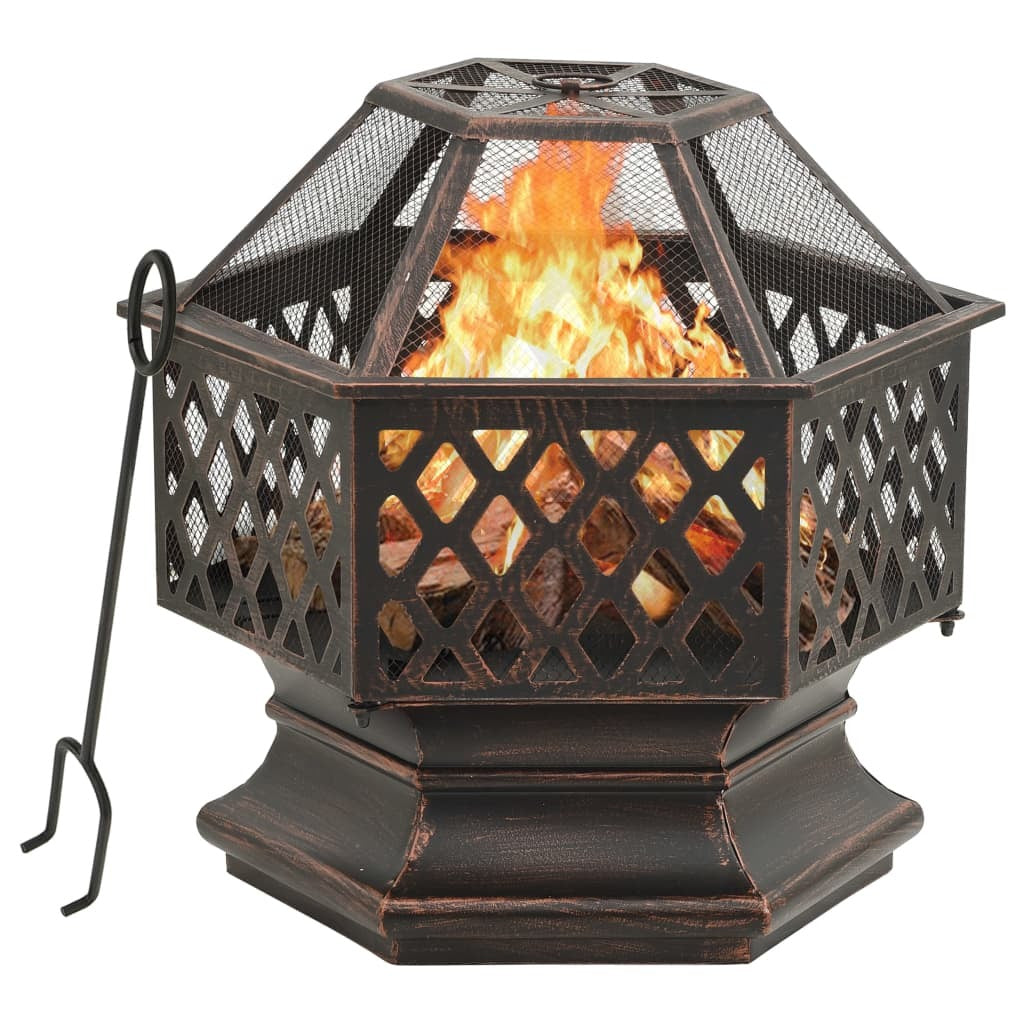 Rustic Fire Pit with Poker 24.4"x21.3"x22" XXL Steel - Deals Kiosk