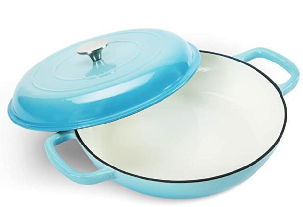 COOKWIN Cast Iron Casserole Braiser, 3.8 Quart,Heavy Duty Casserole Skillet with Lid and Dual Handles, Porcelain Enameled Surface Cookware Pot - Deals Kiosk