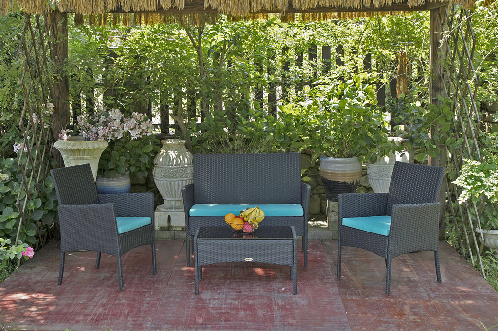 4 Piece Rattan Sofa Seating Set with Cushions - Deals Kiosk