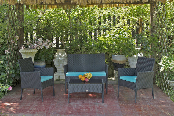 4 Piece Rattan Sofa Seating Set with Cushions - Deals Kiosk