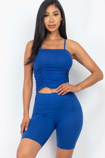 Camisole Ruched Sleeveless Top & Biker Shorts Set - Deals Kiosk
