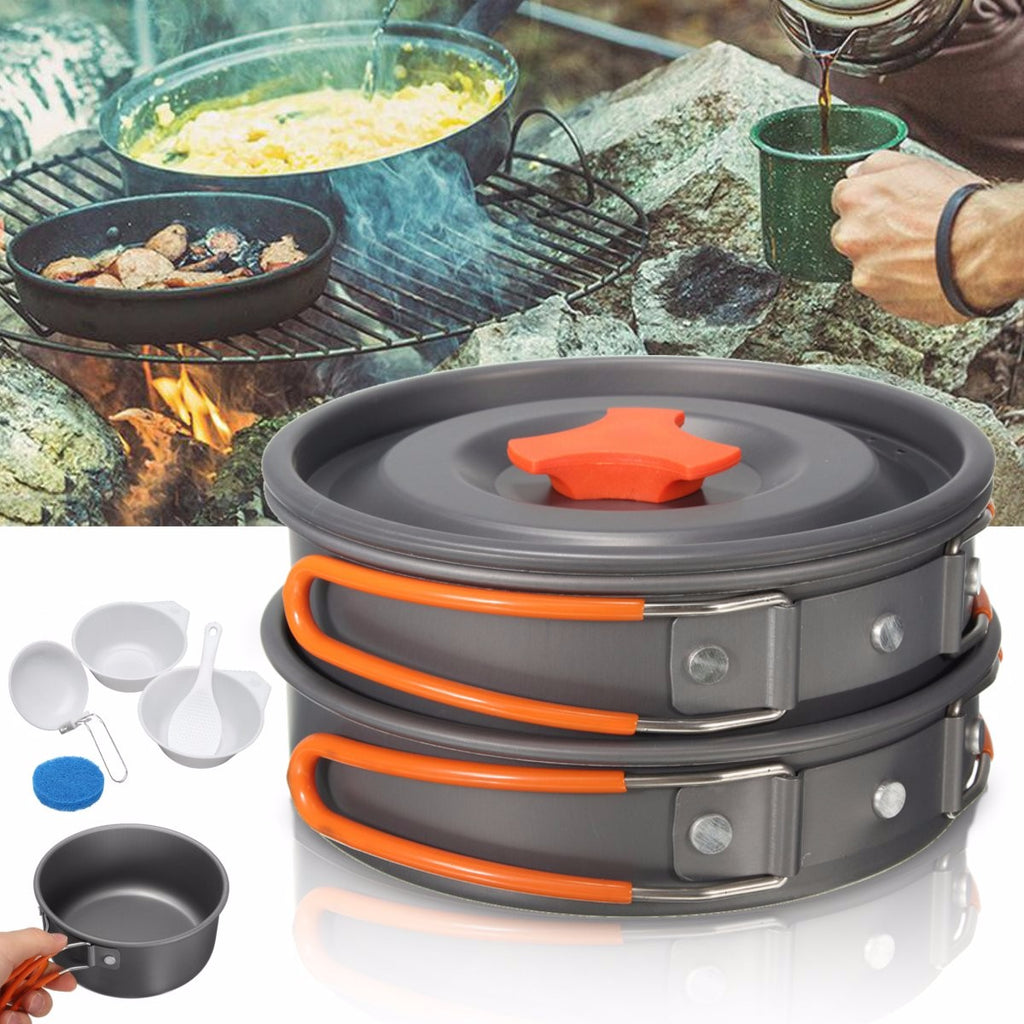 8Pcs Camping Aluminum Pot Bowl Portable Outdoor Picnic Cooking Pan Set Cookware - Deals Kiosk